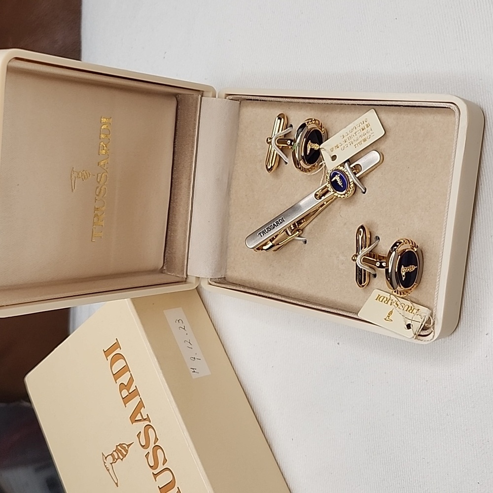 Trussadi Set Vintage tie clip-on and cufflinks Made in Italy